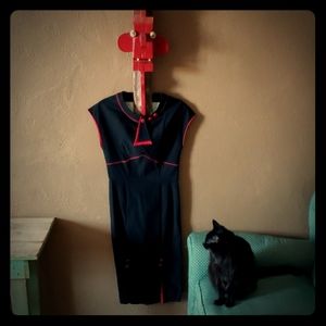 Vintage black dress with red detailing